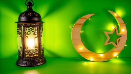 Celebrating ramadan with traditional lanterns and crescent moon
