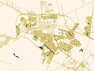 Fototapeta premium Minimalist map of Garcia, Mexico, gold street network with deep red water