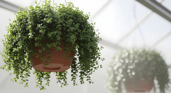 Lush Cascade of Dichondra Silver Falls in a Hanging Basket, Bathed in Soft Light