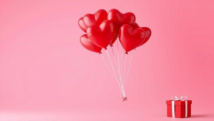 Celebration with heart shaped balloons and gift