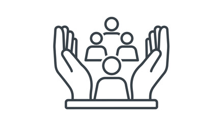 Fototapeta premium Conceptual illustration of community support and protection with hands and people icons.