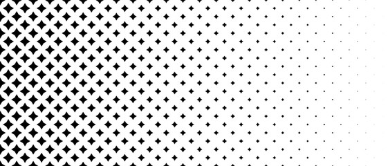 Fading stars shape gradient pattern. Abstract small sparkles gradation background. Black and white spark halftone wallpaper for graphic design, poster, medical banner. Vector transition overlay bg