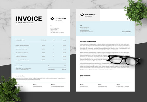Blue And Black Invoice And Letterhead