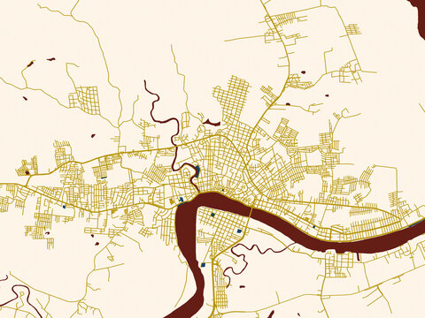 Minimalist map of Tuxpam de Rodriguez Cano, Mexico, cream map with gold lines