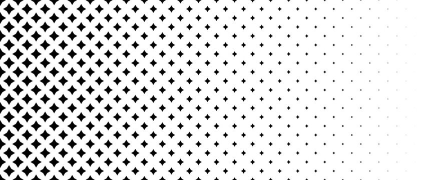 Fading stars shape gradient pattern. Abstract small sparkles gradation background. Black and white spark halftone wallpaper for graphic design, poster, medical banner. Vector transition overlay bg