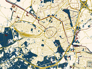 City map of Amersfoort, Netherlands &ndash; dark red water and warm gold roads