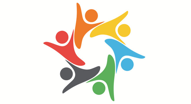 Colorful abstract human figures forming a circular unity symbol.