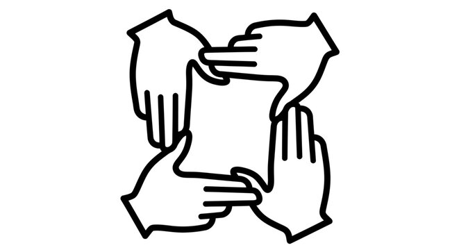 Four hands forming a square frame symbolizing unity and collaboration.