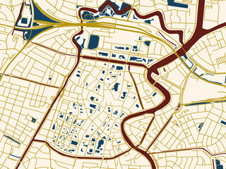 Obraz premium Poster-style map of Haarlem Centrum, Netherlands using cream map with gold lines