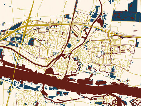 Abstract city map of Gorinchem, Netherlands with minimal cream and gold map