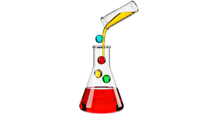 Colorful chemical reaction in laboratory flask