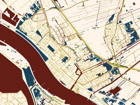 Abstract city map of Maassluis, Netherlands with cream map with gold lines