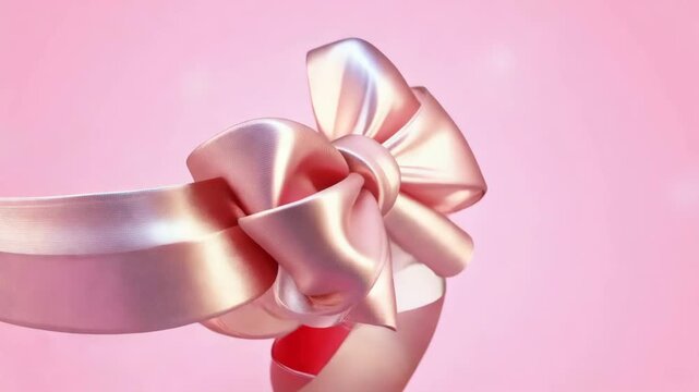 floating red lipstick applying swatch on silk ribbon tying into bow. Realistic playful elegant digital ad