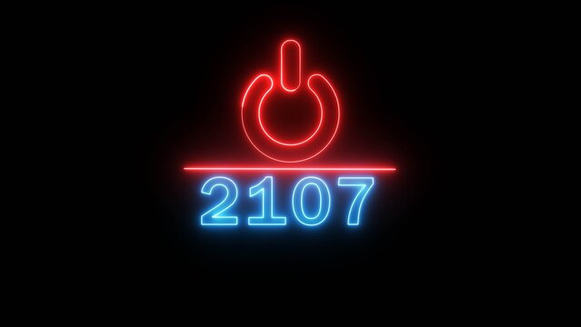 Neon power button icon illustration.  Switch power button icon on black background. 2107 Start power button concept.