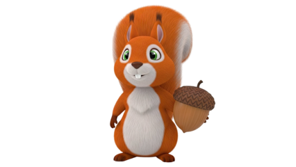 Cute Cartoon Squirrel Holding an Acorn