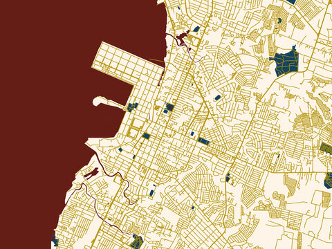 Flat city map of Bacolod City, Philippines in minimal cream and gold map