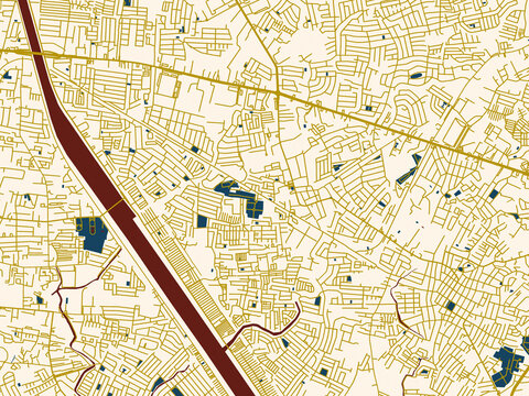 City map of Cainta, Philippines &ndash; dark red water and warm gold roads
