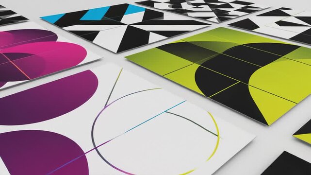 Rotating Set of Abstract Graphic Designs With Colorful Geometric Shapes