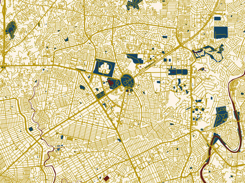 City map of Quezon City, Philippines &ndash; minimal cream and gold map