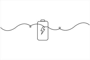 Obraz premium Continuous one line art drawing of battery with bolt sign design vector illustration