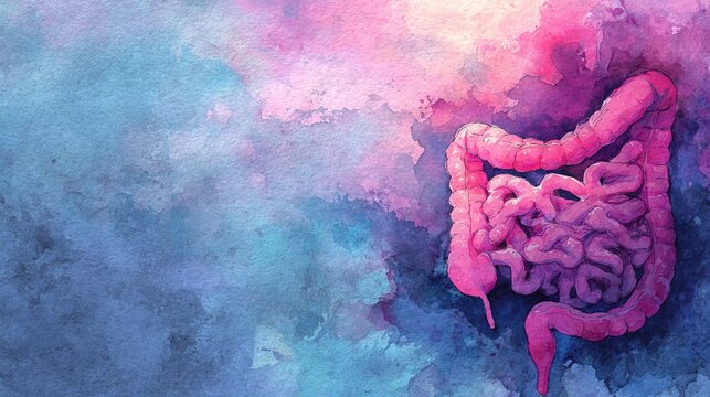 Watercolor Painting Human Large and Small Intestine Anatomy Illustration