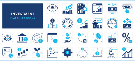 Investment related 30 solid flat icons set.