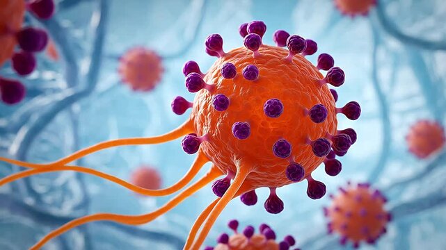Virus cell with purple spikes