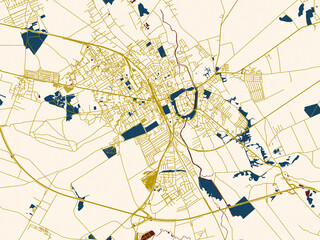 City map of Stargard, Poland &ndash; cream map with gold lines