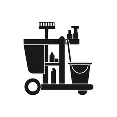 Fototapeta premium Cleaning of trolley vector icon.Black vector icon isolated on white background cleaning trolley.