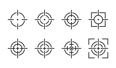Crosshair aim target illustrations. Set of shooting crosshairs vector illustrations. Gun shooting range target icons and symbols.