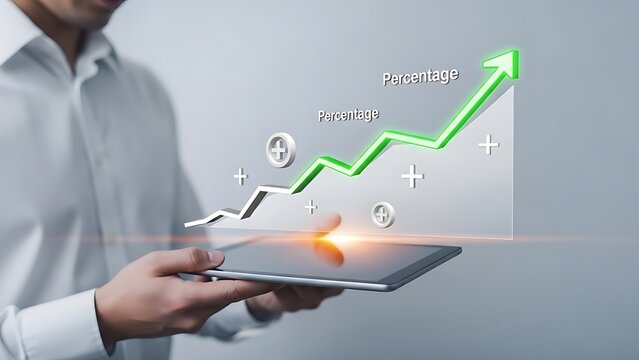 Businessman analyzing growing graph on tablet with increasing percentage - Powered by Adobe