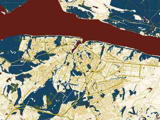Naklejka premium City map of Cheboksary, Russian Federation – minimal cream and gold map
