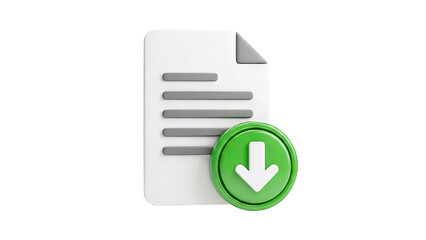 3D Icon of Document with Download Arrow
