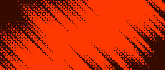 Red dynamic halftone background. Rough dotted diagonal pattern effect. Abstract jagged tilted stripes wallpaper. Grunge comic speed lines backdrop. Hot bright sport banner design template. Vector