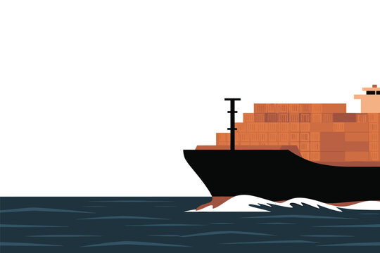 Container Ship Sailing Across the Ocean, international shipping concept