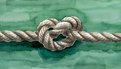 Fototapeta premium Close Up Nautical Rope Knot On Green Surface.
