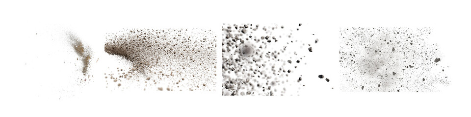 dynamic collection of flying dust, gravel, and rock debris, realistic impact and explosion effects for design uses. © IndustryPNG