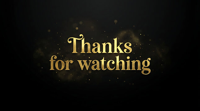 Thanks for watching golden text on black background with glitter.