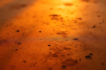 A close up view of a textured orange surface with black specks and a blurry background gradient effect visible