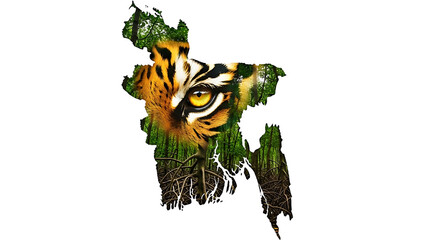 Tiger eye view of bangladesh map with forest