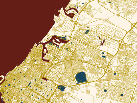 Graphic city map artwork of Ajman City, United Arab Emirates