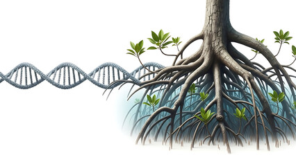 Tree roots and dna helix interconnected