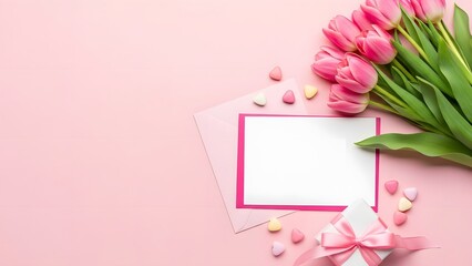 Happy mothers day flowers and gift card concept