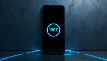 Smartphone battery fully charged screen best for mobile technology ads, power concepts, and digital device marketing