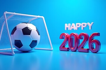 Happy new year football celebration with soccer ball and goal high-quality professional detailed modern elegant