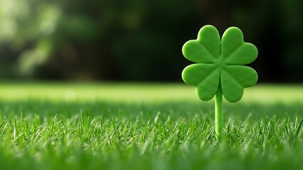 Lucky four leaf clover in a lush green field