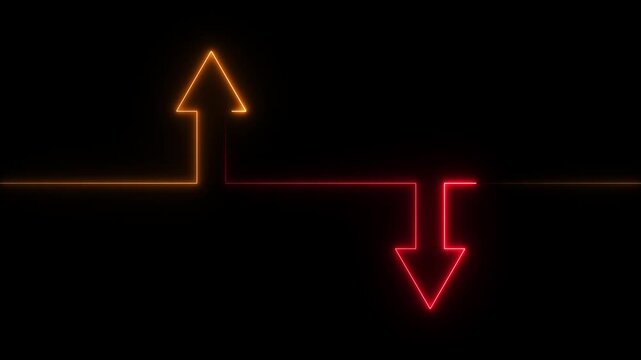 Neon Up and Down arrow animation. Glowing Business up and down growth indicator arrow motion. business growth concept 4k video.