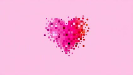 Pixelated heart on pink background