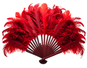 Untitled design - Grand Red Feather Fan Opened in Dramatic Crescent Shape, Burlesque Stage Prop, Isolated PNG (2)