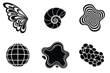 Black White Abstract Organic Shapes Icons Set Vector Illustration